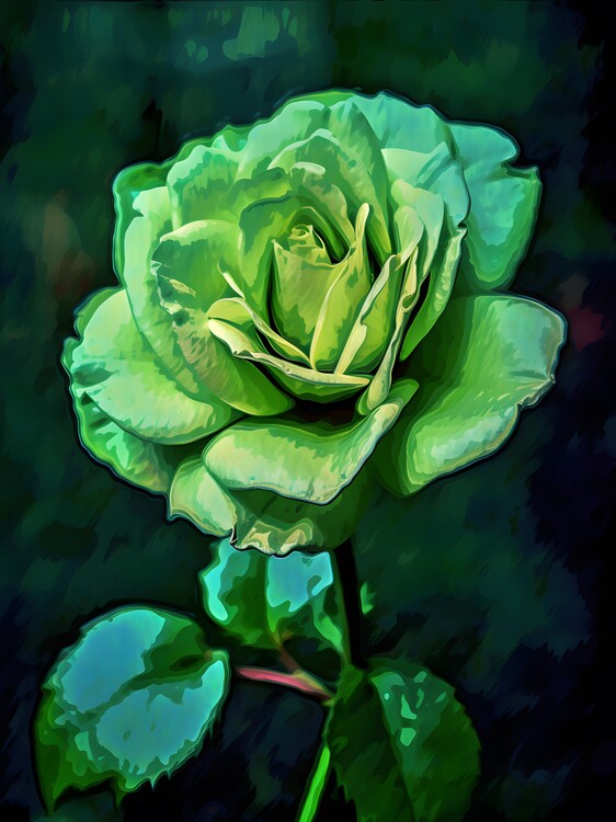 Poster Green Rose Van Gogh Style