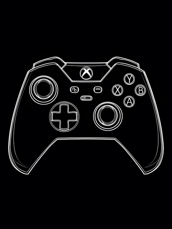 Plakát Xbox Controller, Black and White