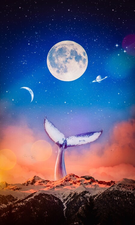 Plakát Whale Tail and moons in the clouds mountains