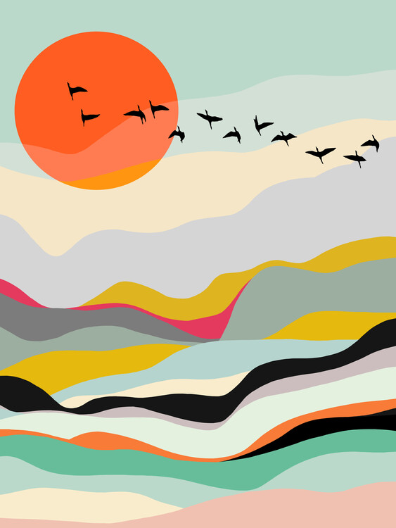 Poster Landscape with birds