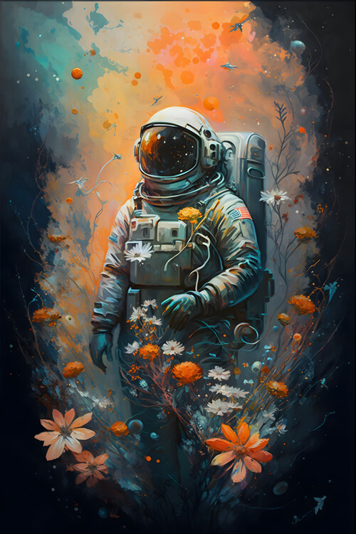 Poster Astronaut with flowers