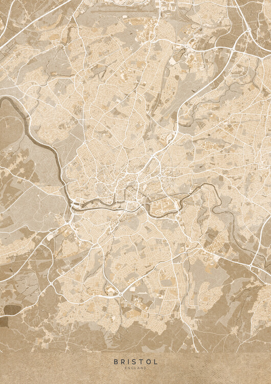 Juliste Map of Bristol (England) in sepia vintage style