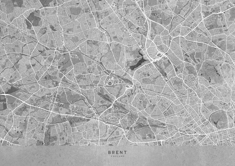 Poster Map of Brent (England) in gray vintage style