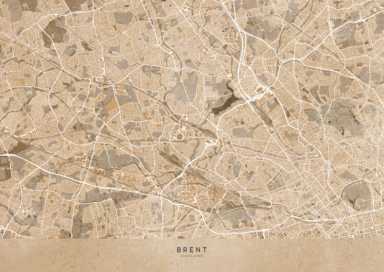 Poster Map of Brent (England) in sepia vintage style