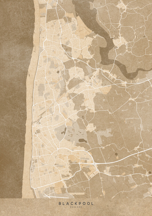 Poster Map of Blackpool (England) in sepia vintage style
