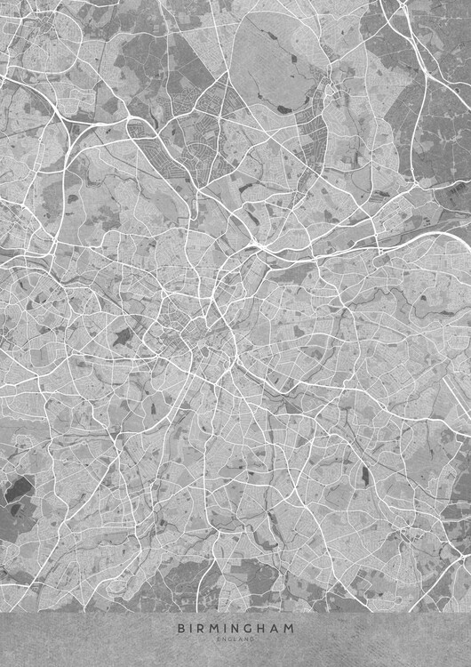 Póster Map of Birmingham (England) in gray vintage style