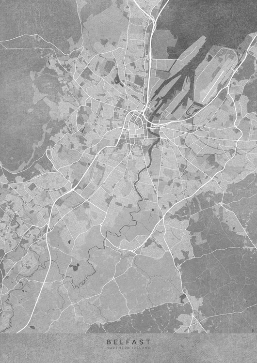 Плакат Map of Belfast (Northern Ireland) in gray vintage style