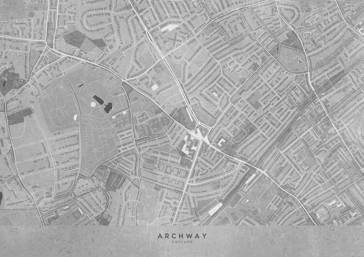 Poster Map of Archway (England) in sepia vintage style