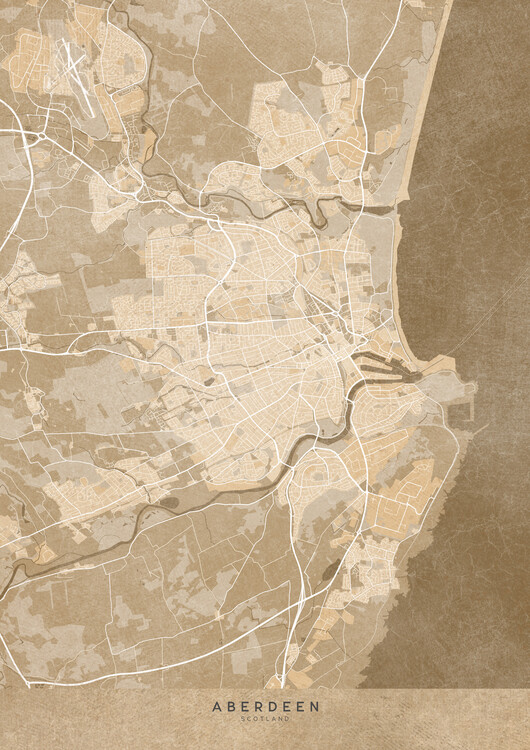 Poster Map of Aberdeen (Scotland) in sepia vintage style