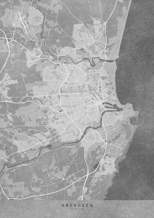 Poster Map of Aberdeen (Scotland) in gray vintage style