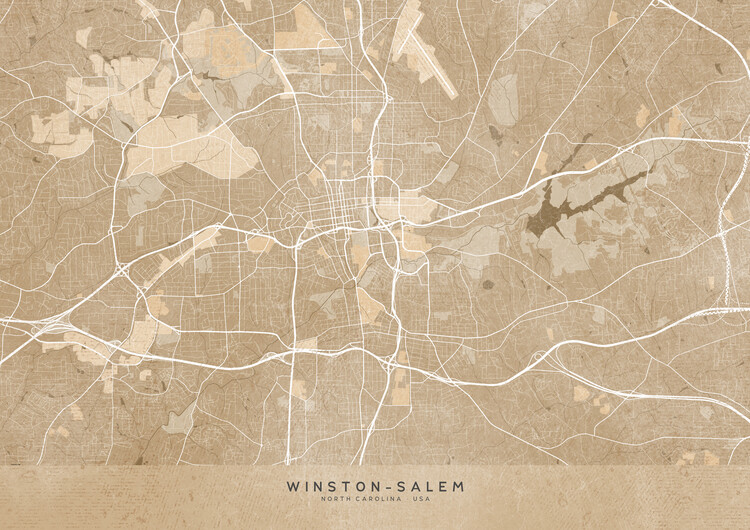 Plakát Map of Winston-Salem (NC) in sepia vintage style