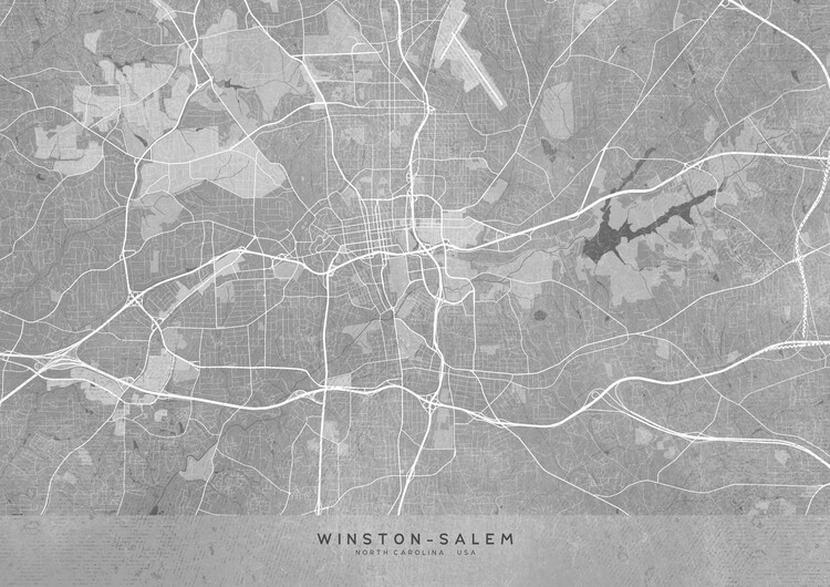 Plakát Map of Winston-Salem (NC) in gray vintage style