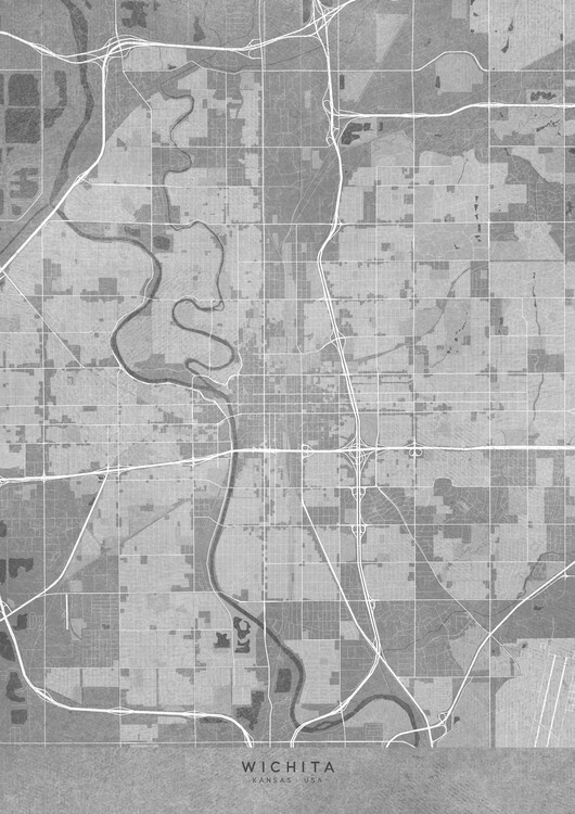 Plakát Map of Wichita (Kansas) in gray vintage style