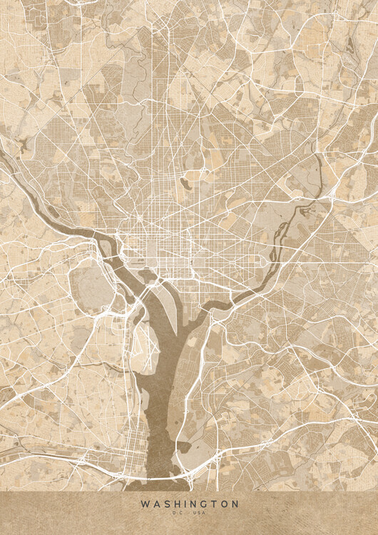 Плакат Map of Washington (DC) in sepia vintage style