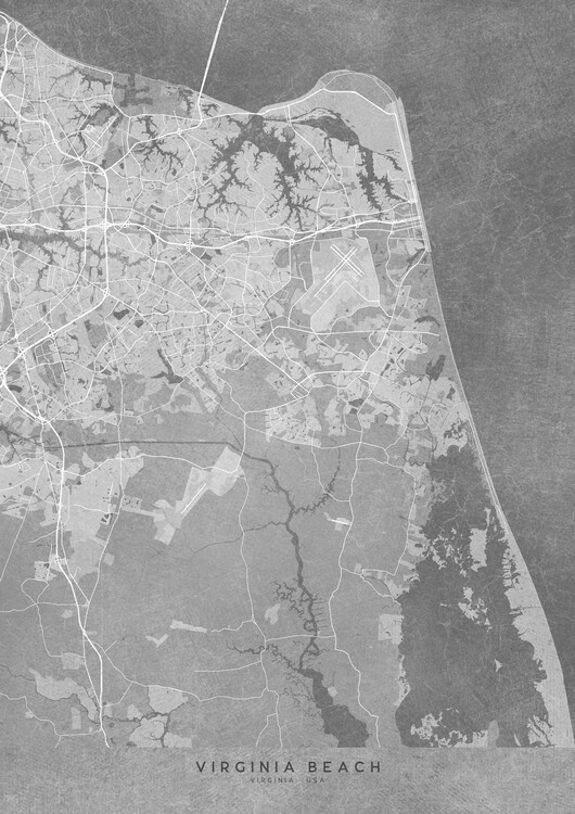 Plakát Map of Virginia Beach (VA) in gray vintage style