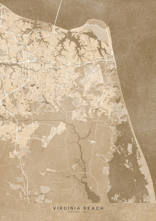 Plakát Map of Virginia Beach (VA) in sepia vintage style