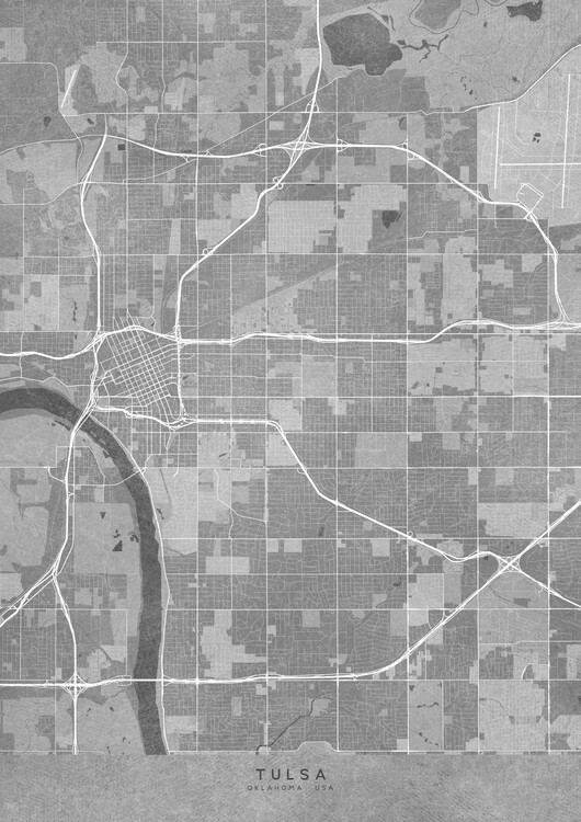 Plakát Map of Tulsa (Oklahoma) in gray vintage style