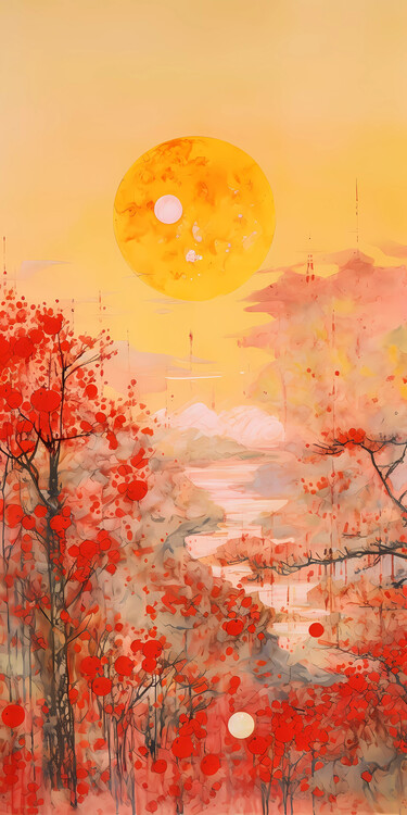 Poster CHINESE ART: Golden twilight on the meadow: Vertical XL