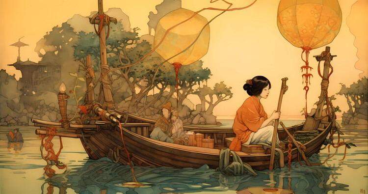 Poster CHINESE ART: Serenity in the crystal clear lake: Scene XL