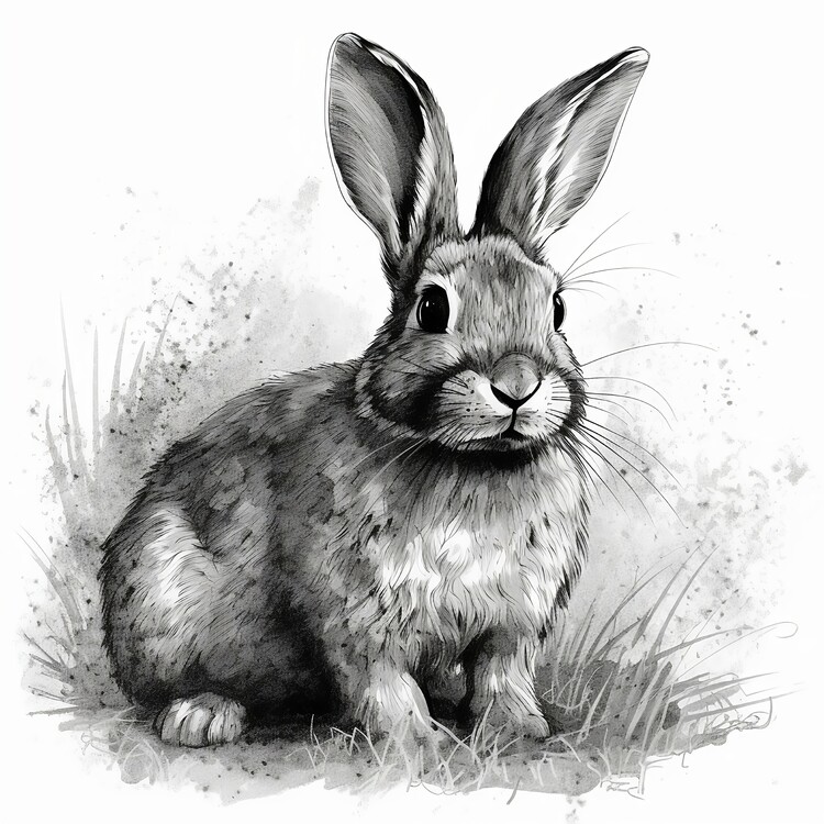 Poster Black and white bunny rabbit