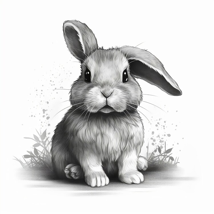 Plakat Cute black and white illustration of bunny rabbit