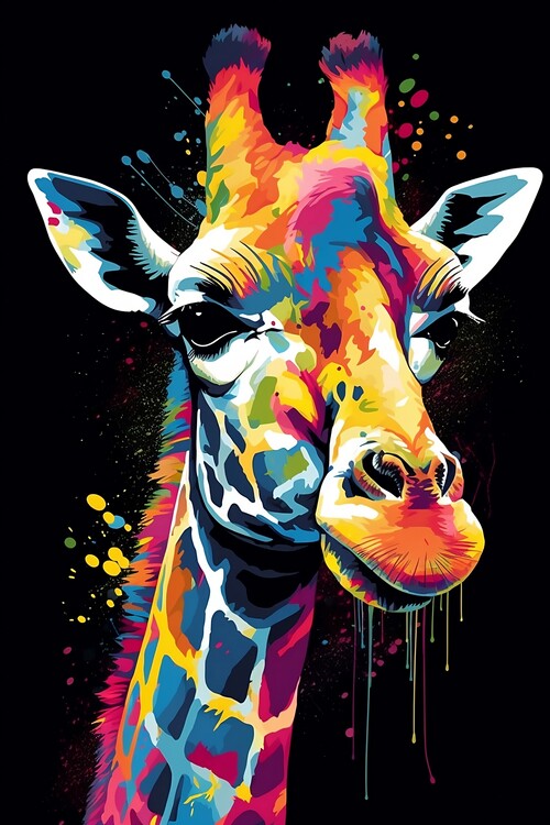 Poster portrait of a giraffe, bright colors