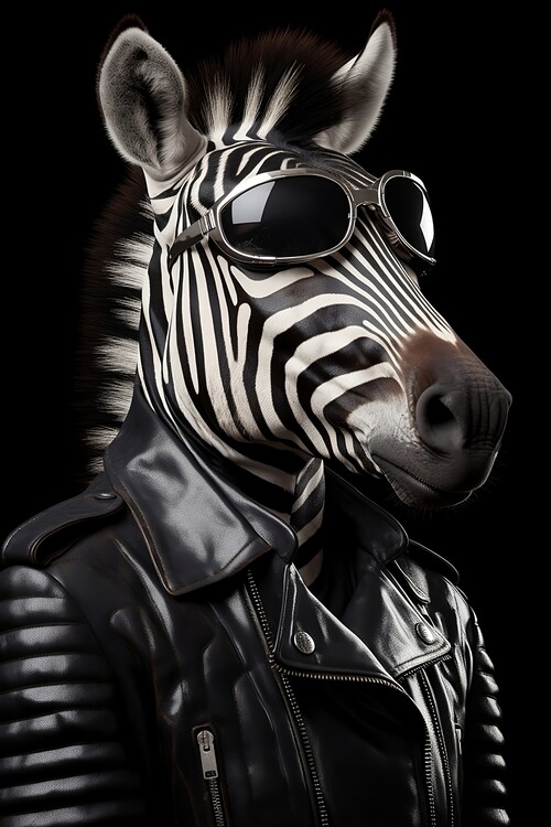 Poster Zebra wearing leather coat and sunglasses