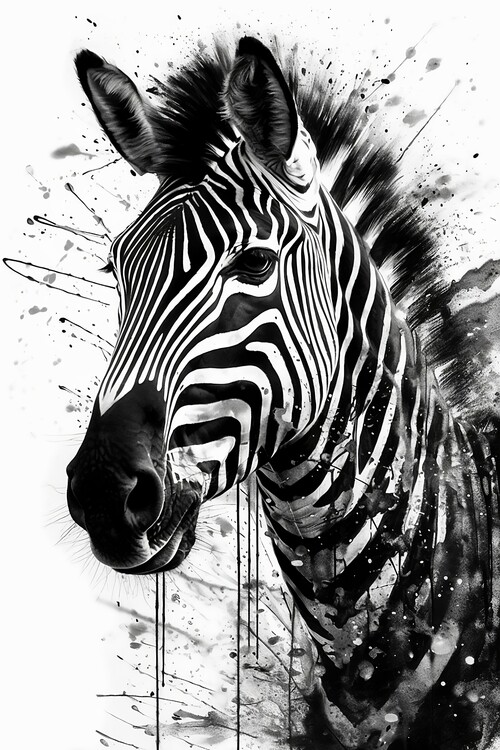 Αφίσα A black and white drawing of a zebra