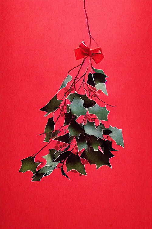 Obraz na plátně Mistletoe With Red Bow