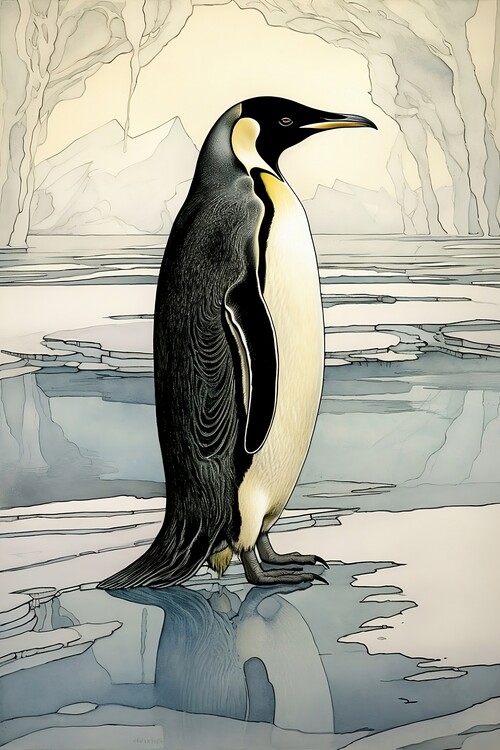 Poster emperor penguin on ice