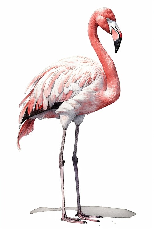 Poster a watercolorsketch of a pink flamingo