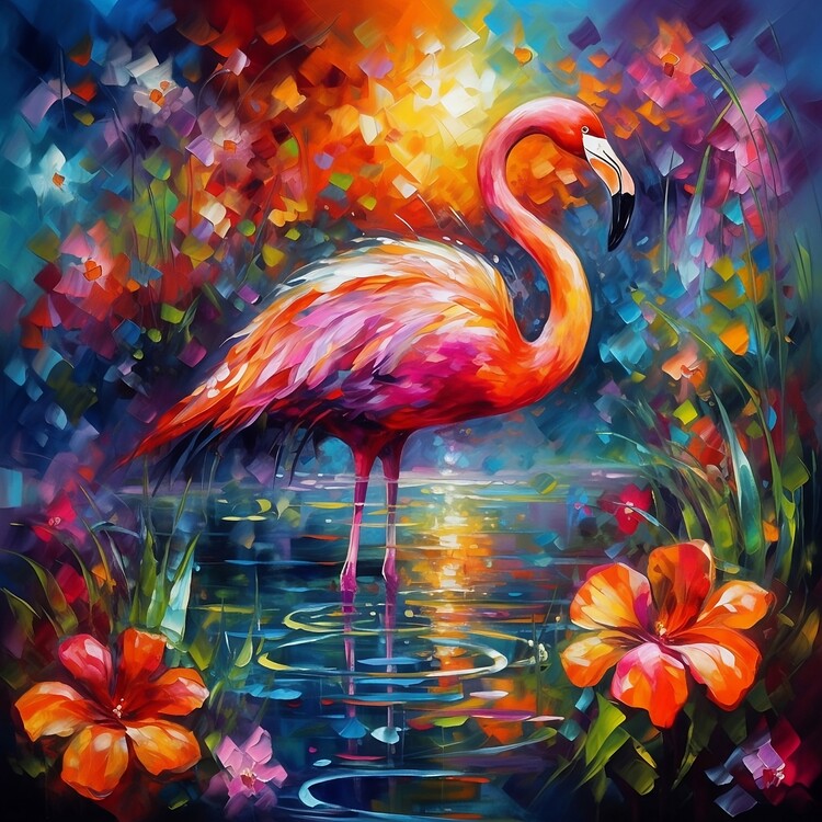 Poster Flamingo With Orchids