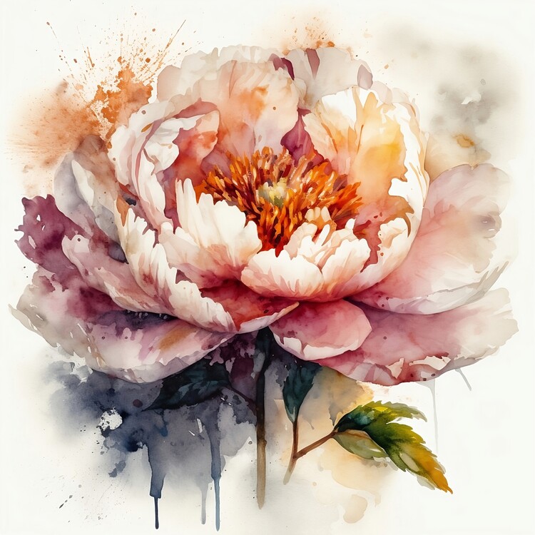 Poster watercolour painting of Split-Complementary-Colors Peony,