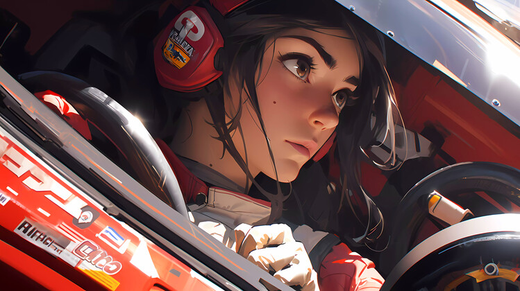Juliste A close-up look of a driver girl in a GRAND PRIX racing car