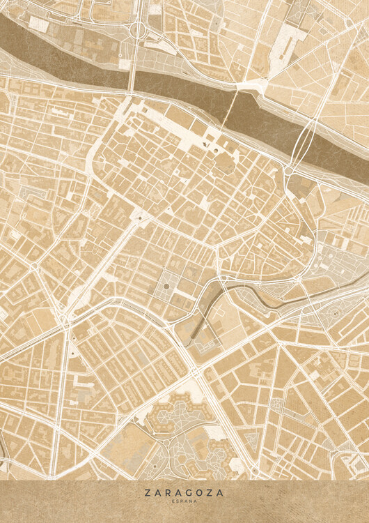 Juliste Map of Zaragoza downtown (Spain) in sepia vintage syle