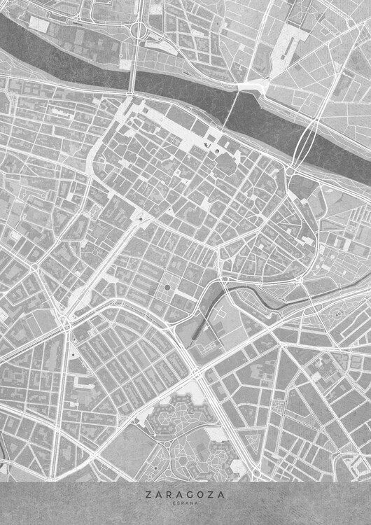 Juliste Map of Zaragoza downtown (Spain) in gray vintage syle
