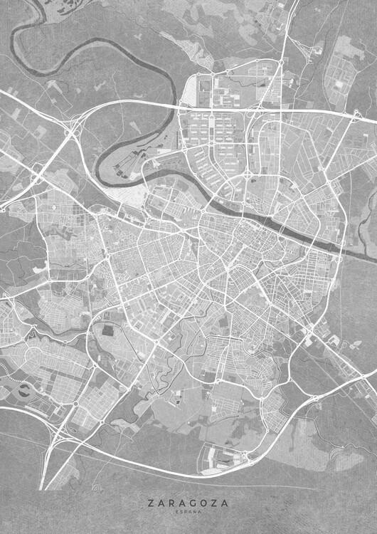 Juliste Map of Zaragoza (Spain) in sepia vintage syle