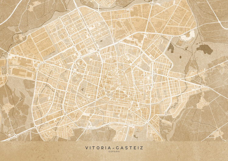 Juliste Map of Vitoria Gasteiz (Spain) in sepia vintage syle
