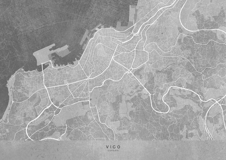 Plakát Map of Vigo (Spain) in gray vintage syle