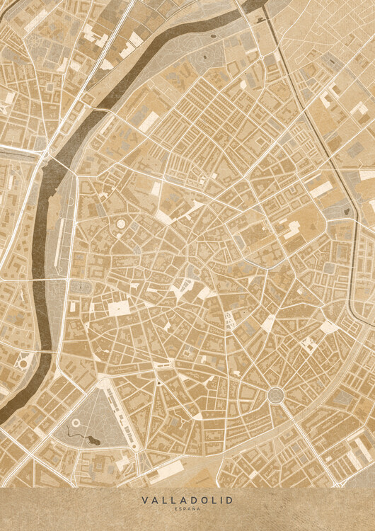 Juliste Map of Valladolid downtown (Spain) in sepia vintage syle