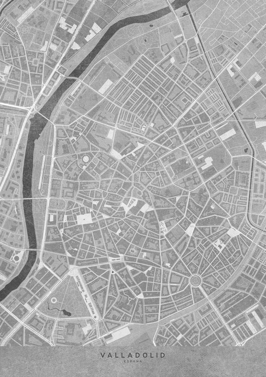 Juliste Map of Valladolid downtown (Spain) in gray vintage syle