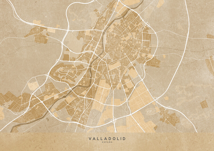 Juliste Map of Valladolid (Spain) in sepia vintage syle