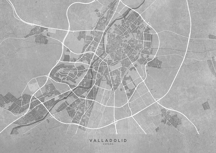 Juliste Map of Valladolid (Spain) in gray vintage syle