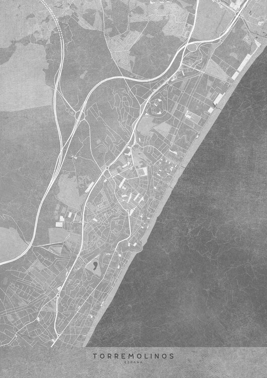 Juliste Map of Torremolinos (Spain) in gray vintage syle