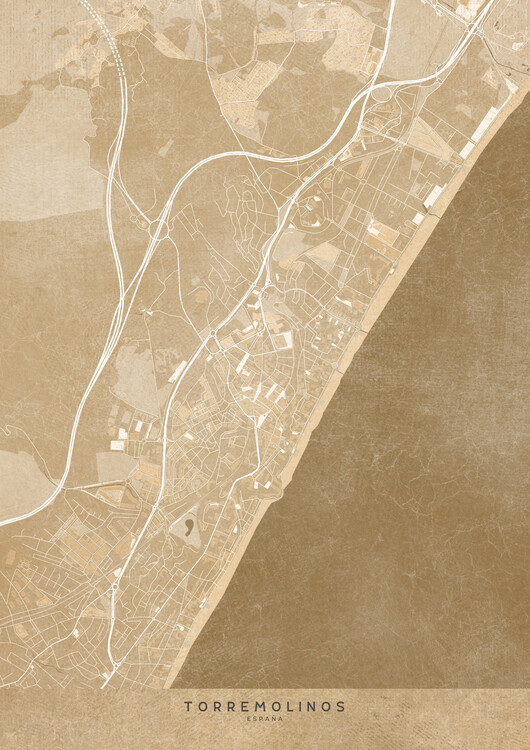 Juliste Map of Torremolinos (Spain) in sepia vintage syle