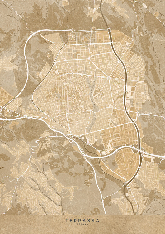 Плакат Map of Terrassa (Spain) in sepia vintage syle