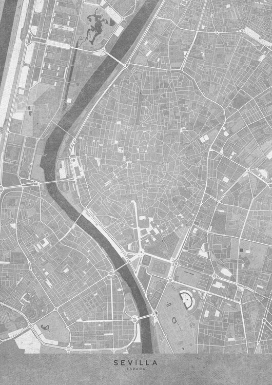 Плакат Map of Sevilla downtown (Spain) in gray vintage syle