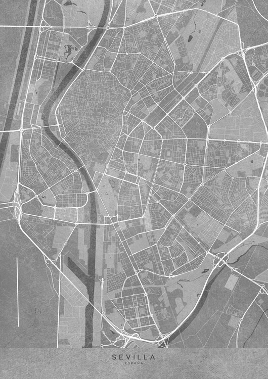 Плакат Map of Sevilla (Spain) in gray vintage syle