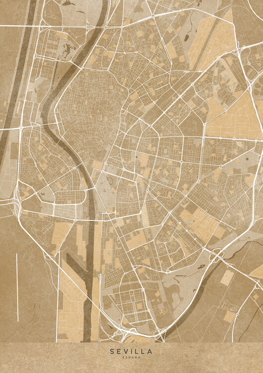 Плакат Map of Sevilla (Spain) in sepia vintage syle