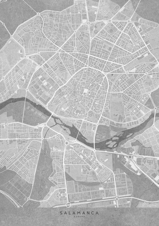 Плакат Map of Salamanca downtown (Spain) in gray vintage syle